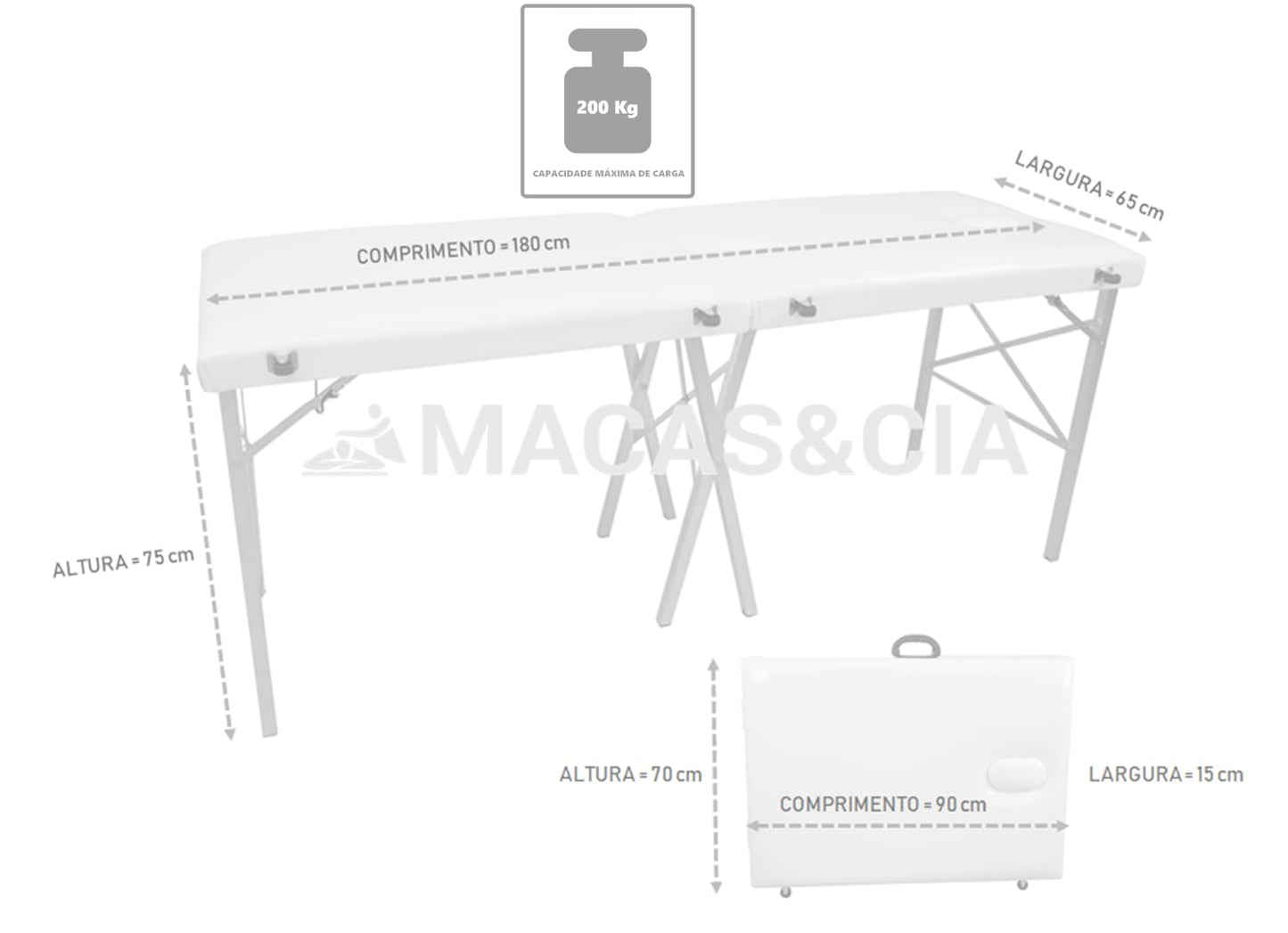 Mesa Para Massagem com Orifício e Pés Retiráveis em Pintura Epóxi - Respira Sound