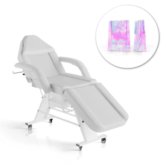 Poltrona Fixa Estética Branca com 2 Bandejas + Bolsa Holográfica - Respira Sound