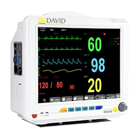 Monitor Multiparâmetros CMOS DRAKE DAVID com ECG, SPO2, RESP, PNI e TEMP. Pré-Configurado